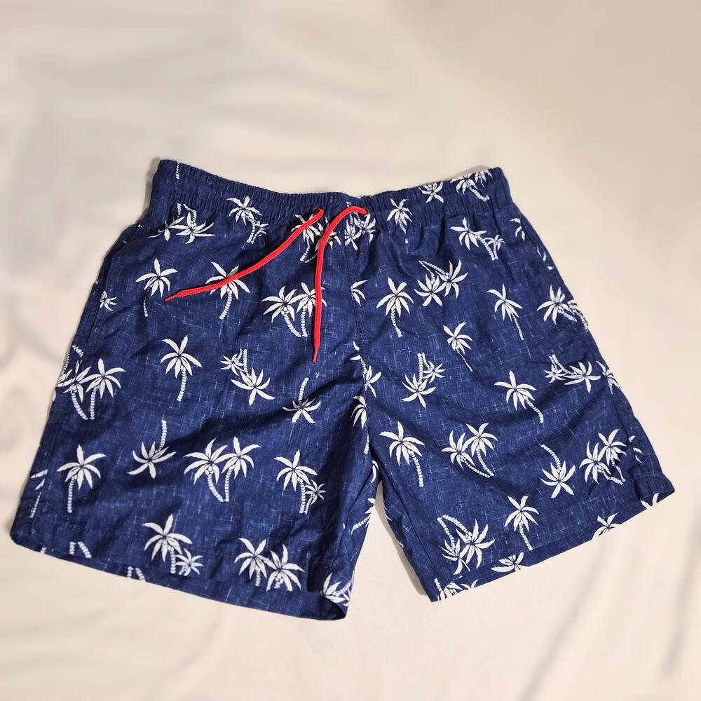 Trunks Surf & Swim Co Mens Blue Palm Tree Board Shorts‎ Swim Trunks Size Large